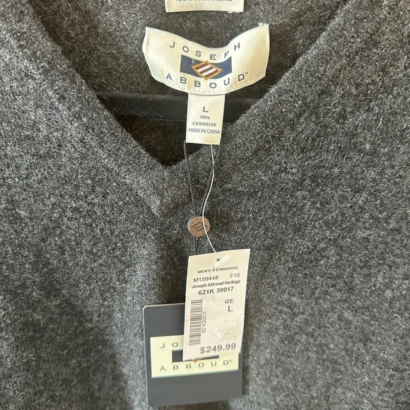 Joseph Abound Dark Charcoal Grey V Neck 100% Cashmere Sweater Size L- NWT